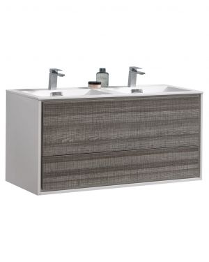 De Lusso 48 Double Sink Ash Gray Wall Mount Modern Bathroom Vanity