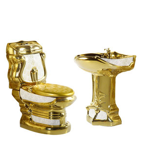 Luxury Vintage Ceramic Wc Washdown Two Piece Toilet Bowl Gold
