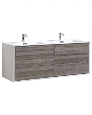 De Lusso 60 Double Sink Ash Gray Wall Mount Modern Bathroom Vanity