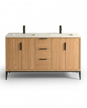 Divani 60in Oakwood Double Sink Vanity with Quartz Countertop