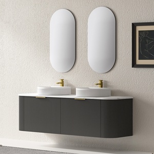 Arc Shape 18MM PVC Good Quality Luxury Wall Mounted High-end Storage Cabinet LED Smart Mirror Wall Hung Bathroom Vanity
