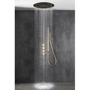 Polished Copper Rainfall Shower Set Big Head Concealed Wall-Mounted Ceiling For Hotels Various Soft Massage Jet Pause Ceramic