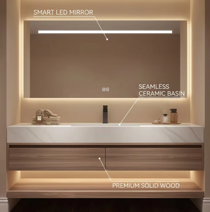 XINFUMEI Modern Wall Mounted Bathroom Vanity Set with LED Smart Mirror & Ceramic Basin for Hotel Villa