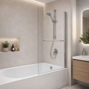 Frosted Glass Shower Screen 900mm Semi Frameless Brushed Aluminium Hinged With Return Panel