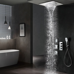 Polished Surface Concealed Wall-Mounted Ceiling Shower Set Rainfall Big Head Soft Massage Jet Pause Raining Ceramic for Hotels