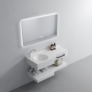 Hotel-Style Floating Vanity Unit with Smart Mirror and Water-Resistant Resin Stone Basin for Home Bathrooms and Apartments