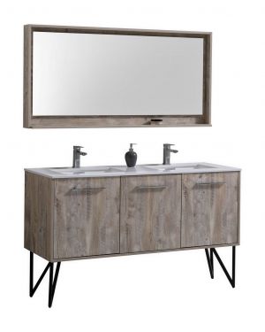 Bosco 60 Nature Wood Modern Double Sink Bathroom Vanity