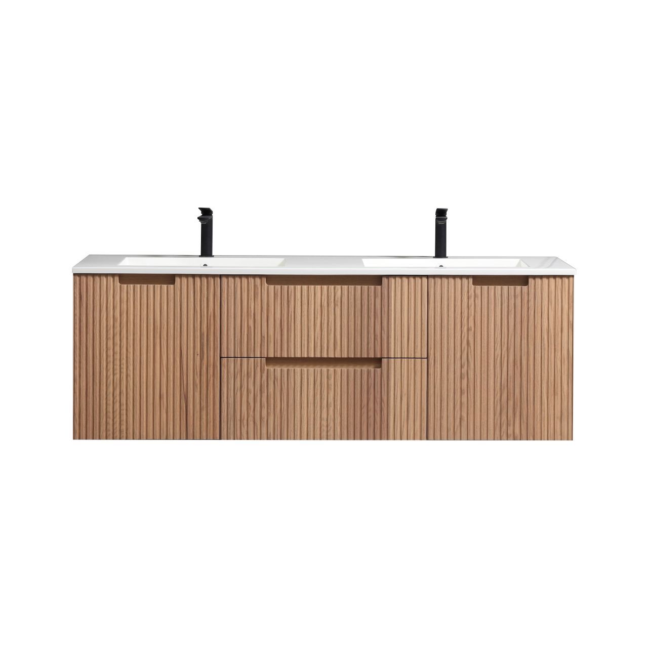 60 Inch Fiore Modern Wall Mount Double Sink Bathroom Vanity Oakwood