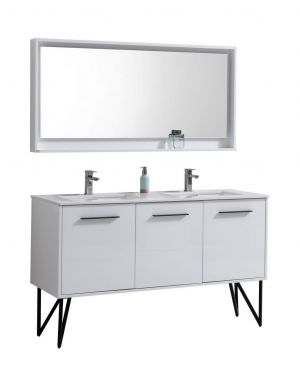 Bosco 60 Gloss White Modern Double Sink Bathroom Vanity