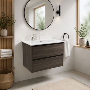 Dark Wood Grain Floating Bathroom Vanity Cabinet