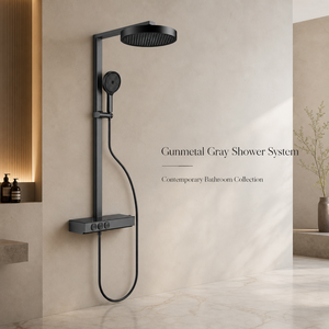 Wall Mounted Matte Black Brass Shower System with Vertical Rail