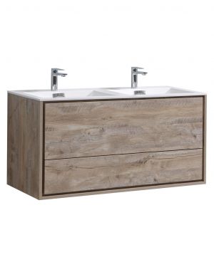 De Lusso 48 Double Sink Nature Wood Wall Mount Modern Bathroom Vanity
