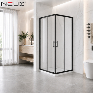 Modern Black Aluminium Framed Corner Cabin Shower Cubicle Sliding Door