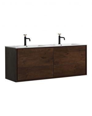 De Lusso 60 Double Sink Rose Wood Wall Mount Modern Bathroom Vanity