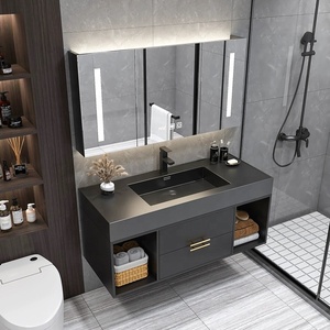Modern Luxury Wall Mounted Floating Bathroom Cabinet Vanity Set with LED Mirror and Countertops Vanity Tops