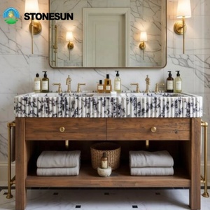 Calacatta Viola Marble Solid Wood Freestanding Vanity Cabinet