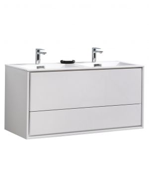De Lusso 48 Double Sink High Gloss White Wall Mount Modern Bathroom Vanity