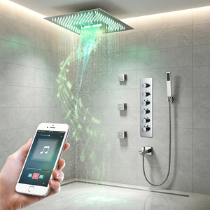 Ceiling Embedded Rain Waterfall Mist 16-Inch LED Shower Head with Sound System Thermostatic Shower Faucet Set