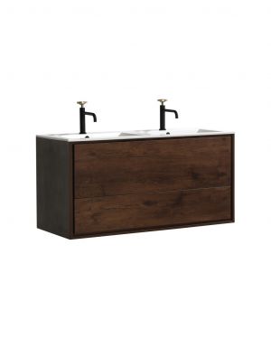 De Lusso 48 Double Sink Rose Wood Wall Mount Modern Bathroom Vanity
