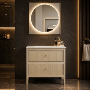 Modern Fluted Design Solid Wood Floor Standing Vanity