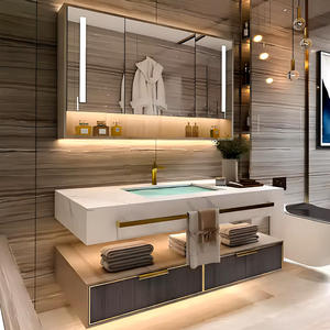 Bathroom Vanity with Single / Double Sink- Modern Bathroom Vanity with Smart LED Defog Mirror Cabinet, Wall Mounted Vanity Set