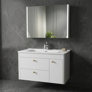 Modern Wall Hung Bathroom Vanity Set LED Solid Wood Construction Water Resistant Durable 50cm Width 80/90/100cm Dimensions