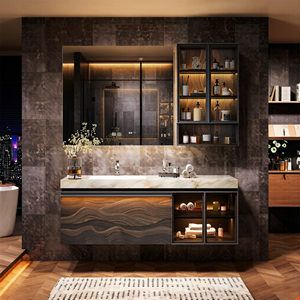 Luxury Hotel Style Floating Bathroom Vanity with Quartz Stone Countertop & Smart LED Mirror Cabinet Solid Wood