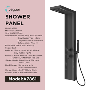 Slim Overhead Matte Black Shower Panel with Custom Laser Branding