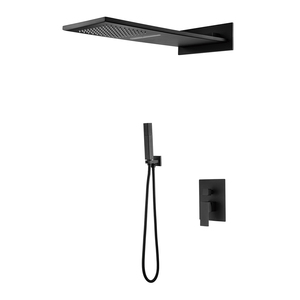 Built in Wall Mounted Matte Black Brass Rainfall Shower Faucet Set